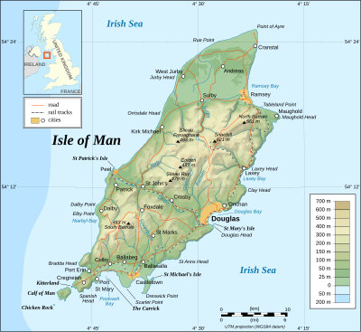 ’n Engelstalige topografiese kaart van die Eiland Man.