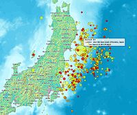 Kort af jarðskjálftasvæðinu austur af Japan 2011