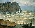 『エトルタの嵐の海（英語版）』1883年。油彩、キャンバス、100 × 81 cm。リヨン美術館（W821）。