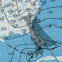 一張顯示有一股風暴接近佛羅里達州的地圖