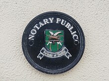 Plaque with the arms of the Faculty of Notaries Public in Ireland Notary Public plaque, Youghal.jpg