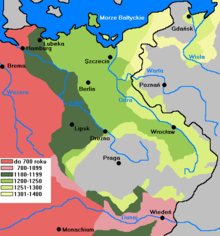 Stages of the German eastern expansion, 700-1400 Osadnictwo niemieckie na wschodzie.PNG