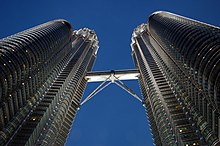 A skybridge connects the two towers of Petronas Towers in Kuala Lumpur Petronas Twin Towers (2459991523).jpg