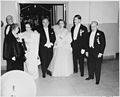 First Lady Bess Truman, Perle Mesta, President Harry S. Truman, Margaret Truman, Edgar Morris, and Arthur Bergman at an inaugural ball held at the National Guard Armory on January 20, 1949.