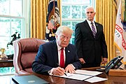 President Trump signs an Executive Order placing further sanctions against Iran President Trump Signs an EO Sanctioning Iran (48122940672).jpg