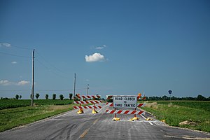 Road closed, farm road in Champaign County, Il...