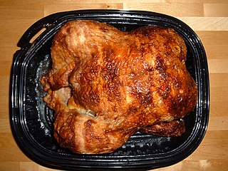 A packaged rotisserie chicken
