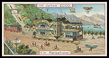 Hotel on tracks ("Reisehotel") as in the year 2000, work of 1898 Stollwerck 1898 Im Jahre 2000. Ein Reisehotel.jpg