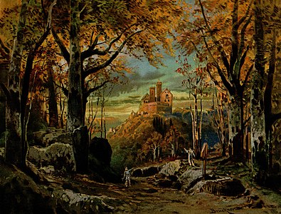 Set design for Act 3 of Tannhäuser, by Max Brückner and Gotthold Brückner (restored by Adam Cuerden)