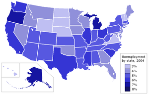 Unemployment rate for US states in 2004