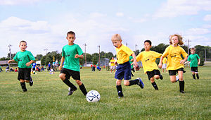 A typical youth soccer game.