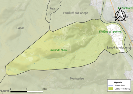 Carte des ZNIEFF de type 2 sur la commune.