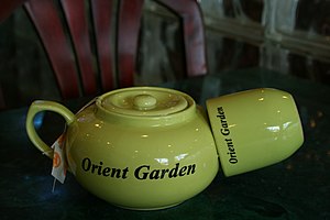 Tea kettle and cup at Orient Garden, a Chinese...