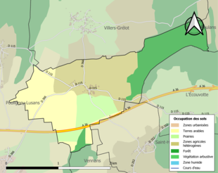 Carte en couleurs présentant l'occupation des sols.