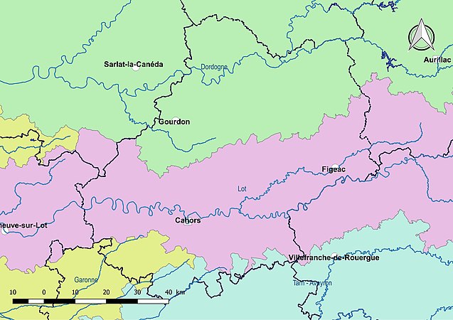 Le département est découpé en quatre sous-bassins administratifs : « Dordogne », « Lot », « Tarn-Aveyron » et « Garonne ».
