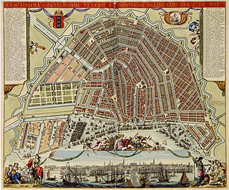 Amsterdam circa 1688. The Singel at this time was the curvy canal beyond the ramparts