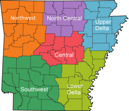 Regions of Arkansas Arkansas Regions Colored With Names.png