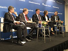 A 2019 Atlantic Council NATO panel, including Congressman Ruben Gallego Atlantic Council meeting - November 2019.jpg