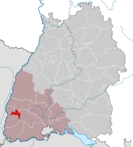 Poloha mesta FBreisach am Rhein v rámci spolkovej krajiny Bádensko-Württembersko