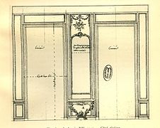 Paroi du côté de Sèvres du cabinet d'angle de Mme Adélaïde à Bellevue, vers 1775.