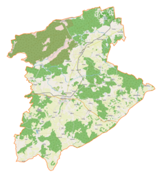 Mapa konturowa gminy Biała Piska, na dole po lewej znajduje się punkt z opisem „Gruzy”