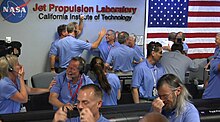 Celebration erupts at NASA with the rover's successful landing on Mars (August 6, 2012). Cheering-full-br2.jpg
