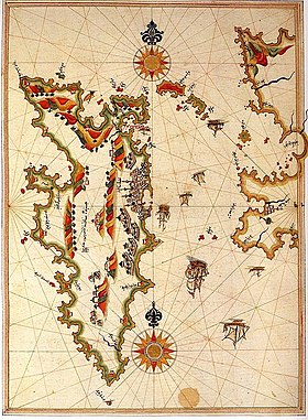 Piri Rəis tərəfindən tərtib edilmiş Kitab-ül Bəhriyyədə Xios adası xəritəsi