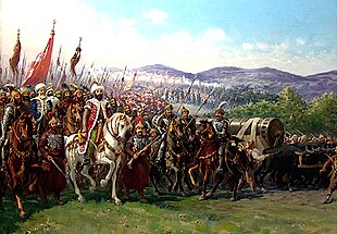 Modern painting of Mehmed and the Ottoman Army approaching Constantinople with a giant bombard, by Fausto Zonaro. Conquest of Constantinople, Zonaro.jpg
