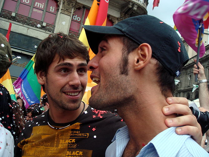 A couple at the local Gay Pride march in Milan...