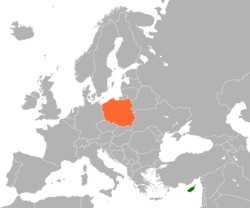 Карта с указанием местоположения Кипра и Польши