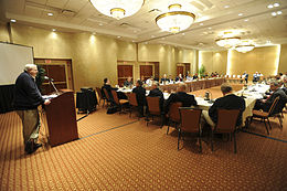 Public administration is both an academic discipline and a field of practice; the latter is depicted in this picture of U.S. federal public servants at a meeting. FEMA - 43019 - FEMA National Advistory Council meets in Washington, DC.jpg