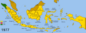 Map showing the parties/organisations with the largest vote share per province in Indonesia's elections from 1971 to 2019 IndonesianElections.gif