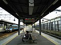 View of the platforms. The yellow column in the distance is the elevator shaft.