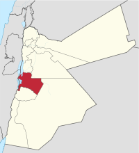 मानचित्र जिसमें करक प्रान्त محافظة الكرك‎‎> Karak Governorate हाइलाइटेड है