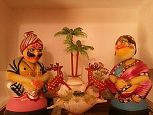 Kondapalli toys, craftwork from a suburb of Vijayawada Kondapalli toys at a house in Vijayawada.jpg