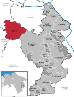 Läget för kommunen Lehre i Landkreis Helmstedt
