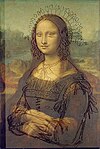 Lucia Mondella från De trolovade, avtecknad ovanpå Leonardos målning.