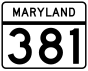 Maryland Route 381 marker