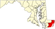 Map of Maryland highlighting Worcester County.svg