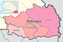 Kédougou région, divided into 3 départements