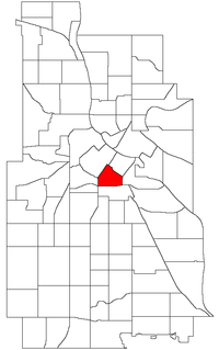 Location of Elliot Park within the U.S. city of Minneapolis