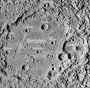 Localització de Glauber, just al nord del gran cràter Mendeleev