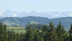 View from Skomielna Biała, with the Tatra mountains in the background