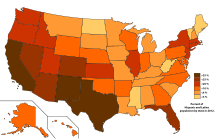 Процент на испанското и латиноамериканското население по щати през 2012.svg