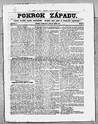 The cover page of the September 15, 1871 issue of "Pokrok Západu".