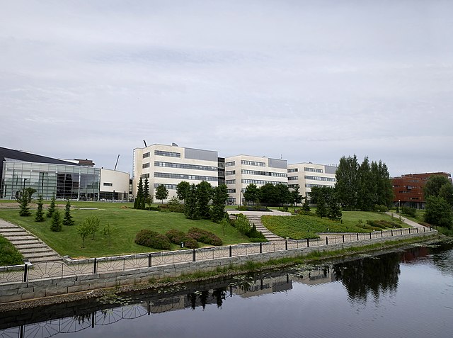 Buildings by the river.