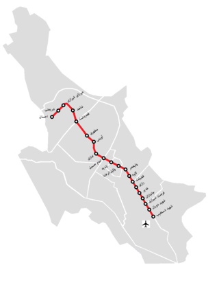 نقشهٔ ایستگاه‌ها و مسیر خط ۱ قطار شهری شیراز