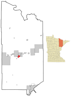 Location of the city of Evelethwithin Saint Louis County, Minnesota