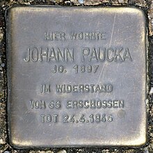 Stolperstein für Johannes Paucka an der Cuvrystrasse 42 in Berlin-Kreuzberg