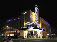 The Titania-Palast in Berlin-Steglitz, an Art Deco style movie theater opened in 1928 Titania-Palast bei Nacht 2.jpg